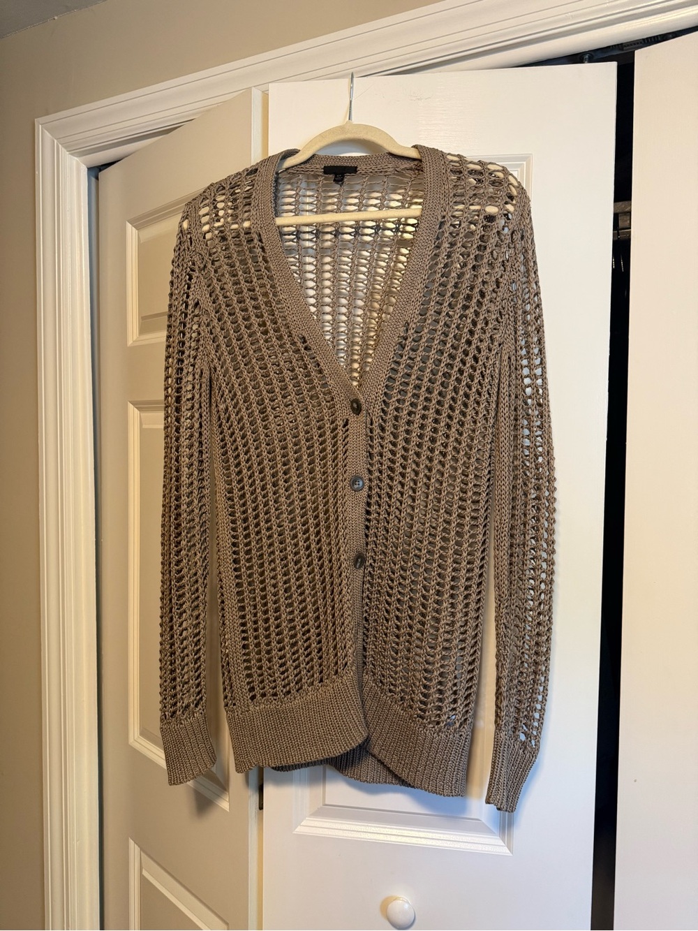 ATM Anthony Thomas Melillo Open-Knit Button Front Cardigan in Taupe